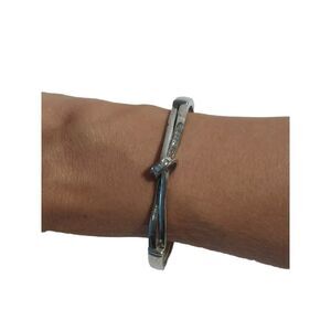 Vintage Knot Bracelet Rhinestones Silver Tone Hinged Bangle